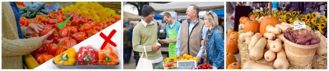 Image Carousel of of Bell Peppers, Farmers Market Shoppers, and Vegetables