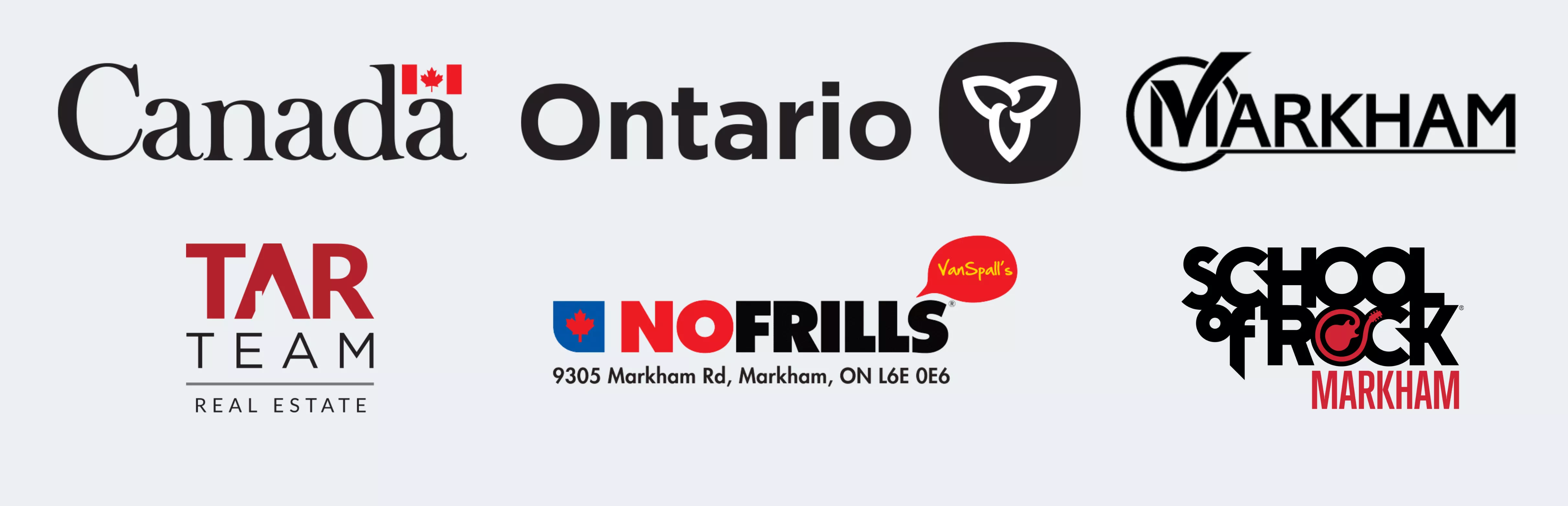 Everyday Superheroes partners Government of Canada, Government of Ontario, The City of Markham, TAR Team Real Estate, Van Spall's No Frills and School of Rock Markham.