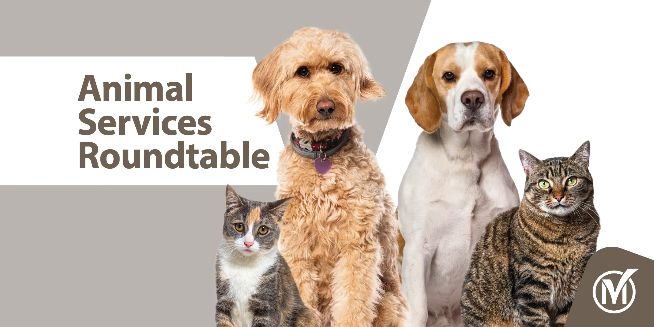 Animal Services Roundtable Heading with two dogs and two cats